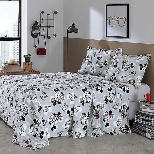 Kit Colcha / Cobre leito Solteiro Mickey e Minnie 1,6m x 2,5m - Dohler